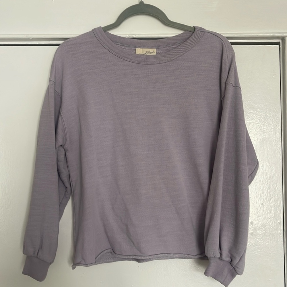 Bell sleeve crewneck terrycloth purple sweatshirt